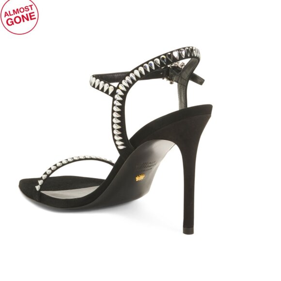STUART WEITZMAN Black Made In Spain Suede Gemcut 100 Heeled Sandals - Picture 2 of 2